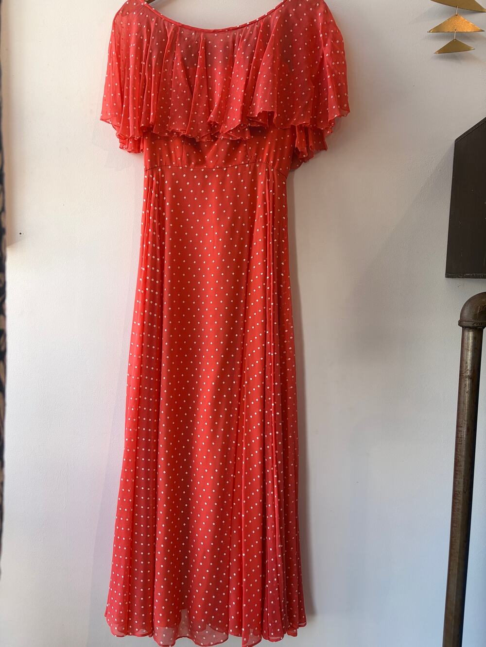 Vtge Fred Perlberg Originals Silk Chiffon Polka Dot Maxi Dress with Scarf